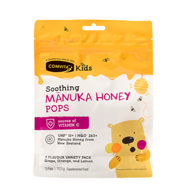 Comvita Kids Soothing Manuka Honey Pops  3 Flavors - 15 Pops