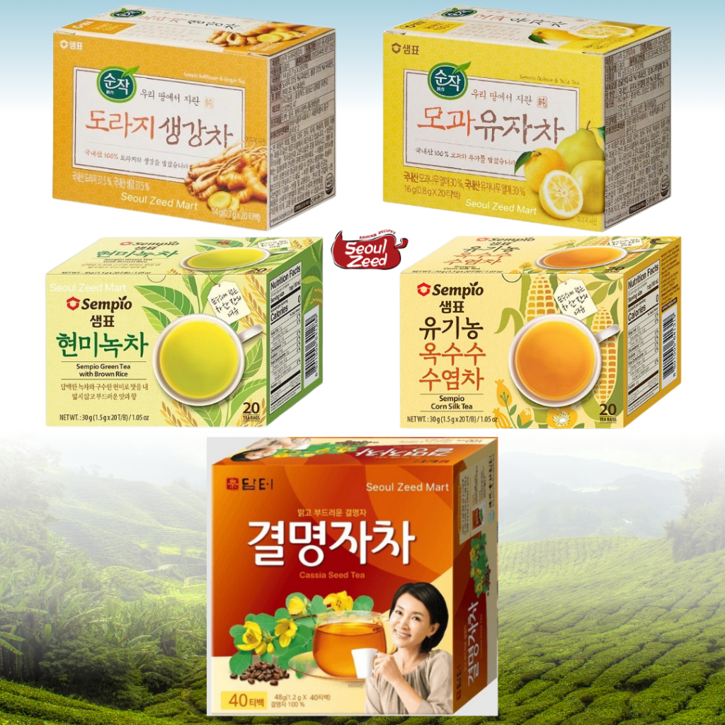 ชาเกาหลี ไหมข้าวโพด corn silk tea ส้มยูสุ yujacha ชาขิง ชาแคสเซียร์ cassia seed tea ชาเขียวข้าวกล้อง