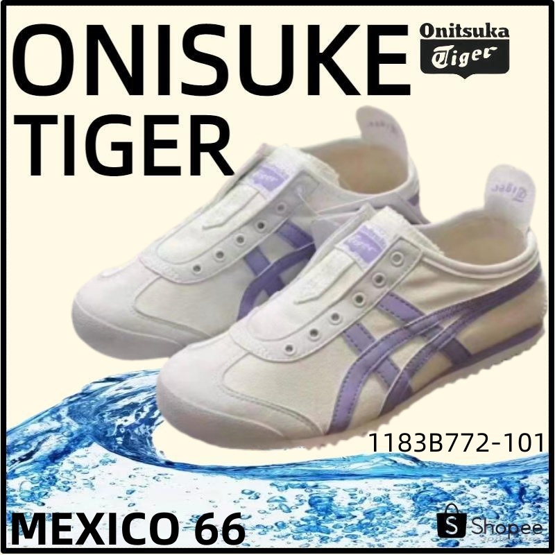 【ของแท้ 100%】Onitsuka Tiger Mexico 66 โอนิซึกะไทเกอร์ White/Purple 1183B772-101 Low Top slip-on