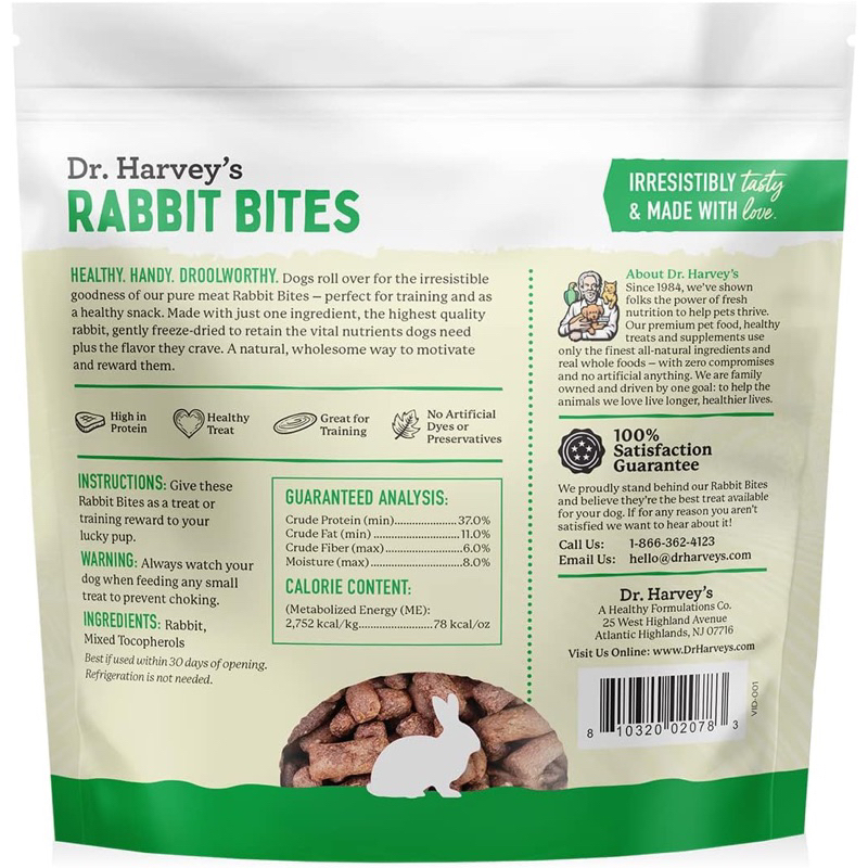 ขนมสุนัข Dr. Harvey’s Rabbit Bites Freeze-Dried Dog Treats ฟรีซดรายกระต่าย ขนาด 198 กรัม - รูปที่ 3