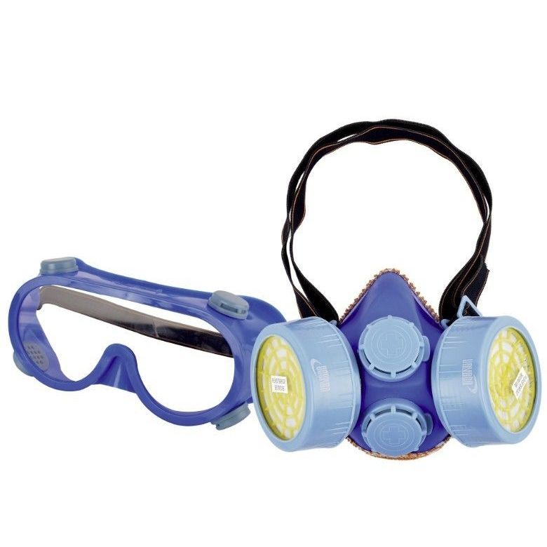 หน้ากากครึ่งหน้าไส้กรองคู่พร้อมแว่นตา YAMADA522 ใช้สวมใส่ป้องกันสารอันตรายจากเคมี งานพ่นสี ยาฆ่าแมลง