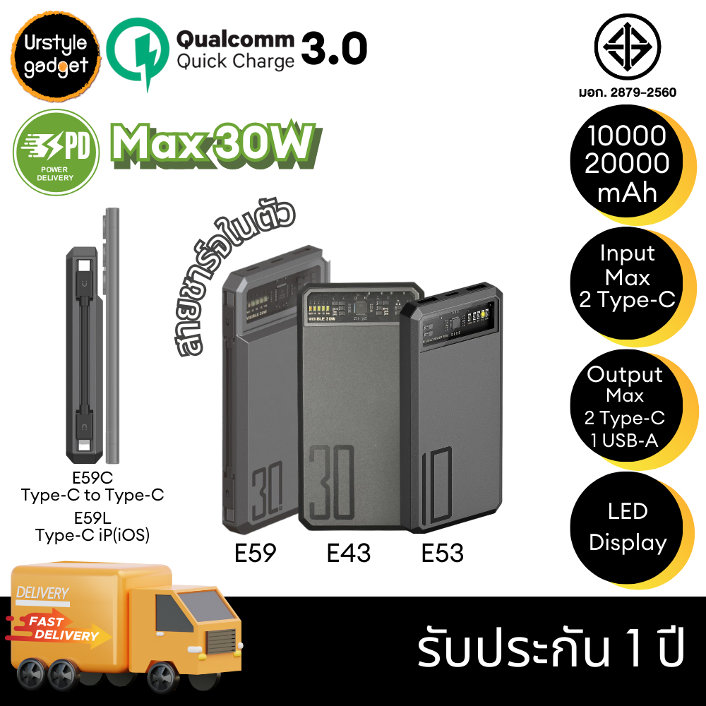 Eloop Orsen E43/ E53/ E59 แบตสำรอง PowerBank 10000-25000mAh รองรับ Magnetic, QC3.0 & PD (สูงสุด 30W)