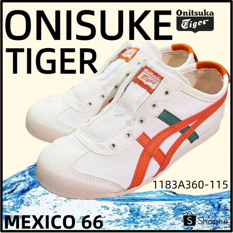 【ของแท้ 100%】Onitsuka Tiger Mexico 66 โอนิซึกะไทเกอร์ White/Orange/Green 1183A360-115 Low Top slip-on Unisex Sneakers