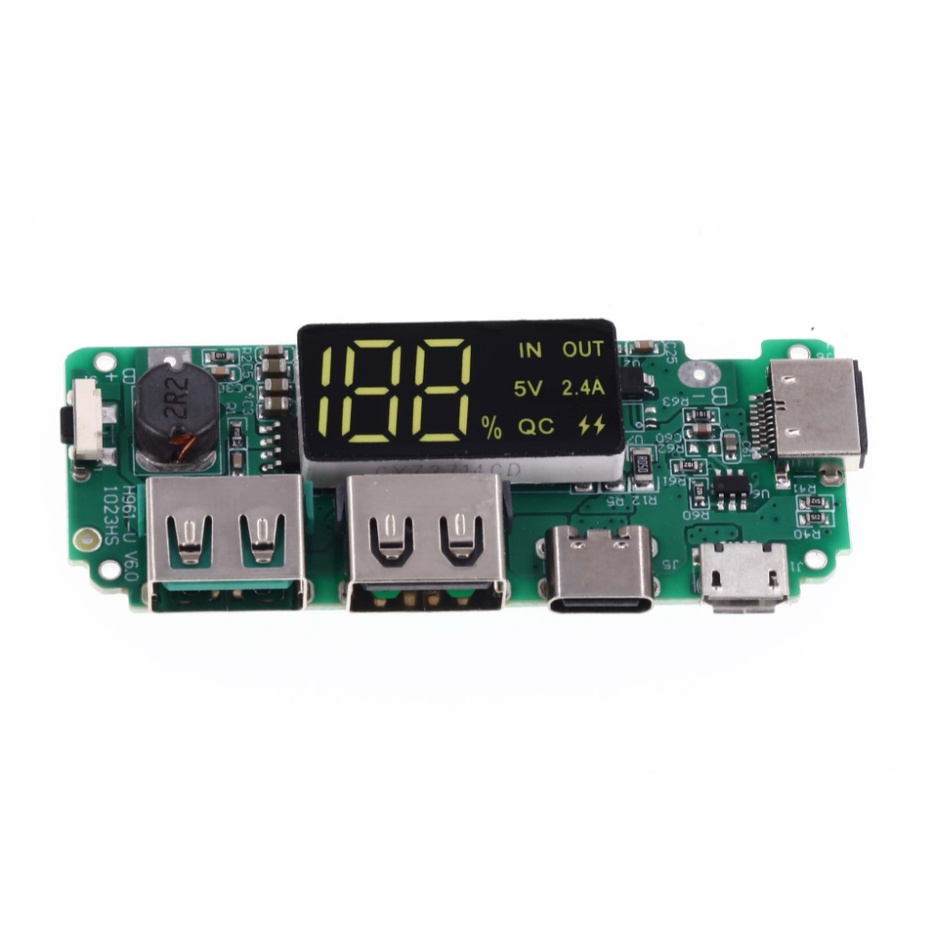 แผงวงจรชาร์จ แบตลิเทียม diy input micro usb และ type c output usb 2.4A มีจอแสดงเปอร์เซนต์