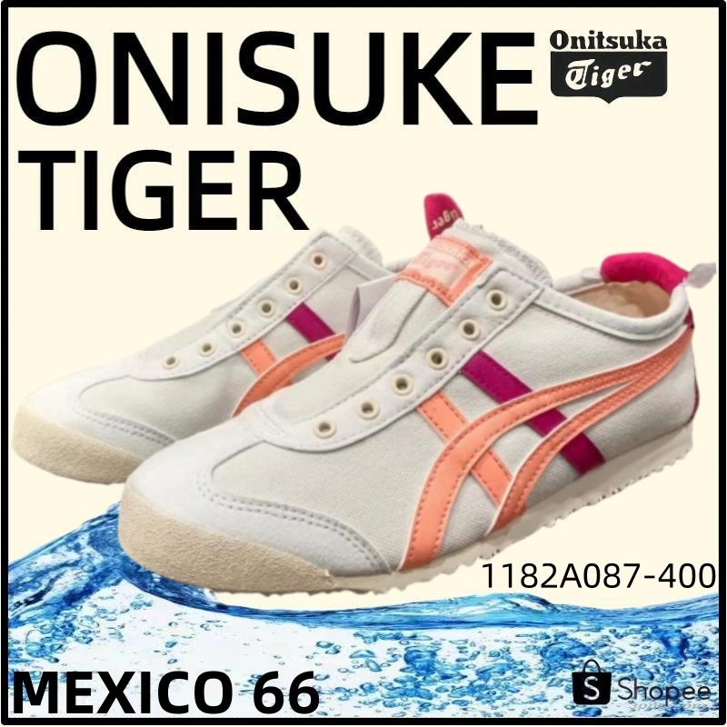 【ของแท้ 100%】Onitsuka Tiger Mexico 66 โอนิซึกะไทเกอร์ White/Orange 1182A087-400 Low Top slip-on Unisex Sneakers