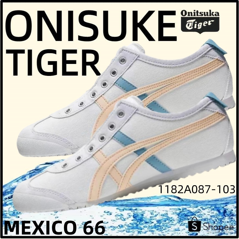 【ของแท้ 100%】Onitsuka Tiger Mexico 66 โอนิซึกะไทเกอร์ White Blue 1182A087-103 Low Top slip-on Unisex Sneakers