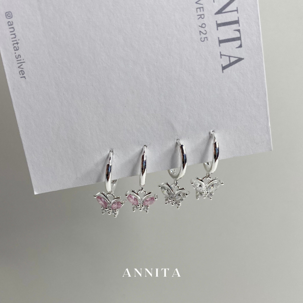 annita.silver - butterfly sweet huggie earrings //ต่างหูห่วงเงินแท้925 ห้อยจี้ผีเสื้อcz เหมาะกับคนแพ้ง่าย