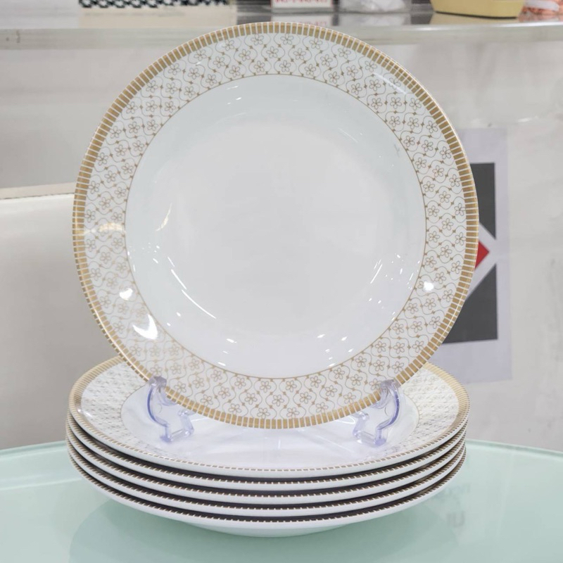 จานซุปเปอร์แวร์ทรงลึก9นิ้ว6ใบ ลายกรองทอง