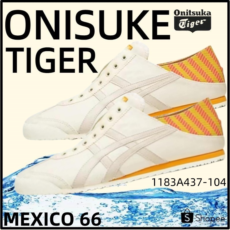 【ของแท้ 100%】Onitsuka Tiger Mexico 66 โอนิซึกะไทเกอร์ White/Yellow 1183A437-104 Low Top slip-on Unisex Sneakers