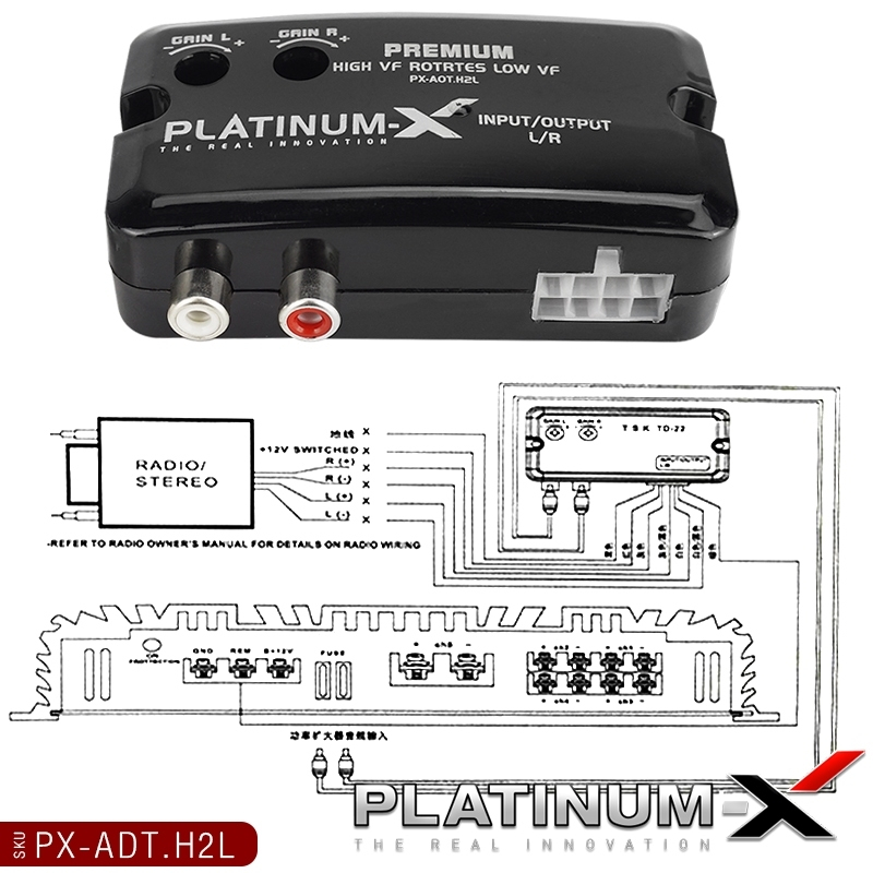 PLATINUM-X  ตัวแปลงสัญญาณเสียง HI TO LOW PX-ADT.H2L หลังวิทยุเดิมให้เป็นหัว AUX RCA แปลงสัญญาณ