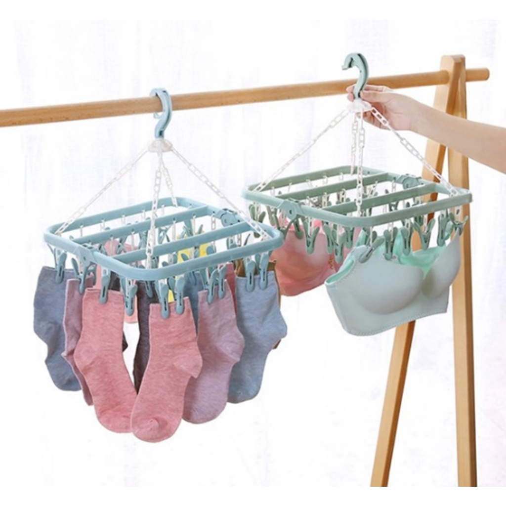 ที่ตากผ้า 32 ตัวหนีบ สีฟ้า ที่ตากถุงเท้า ที่ตากกางเกงชั้นใน 32 clothespins (สินค้าพร้อมจัดส่ง)