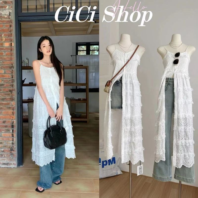 Cicishop(V3292)เดรสยาวสายเดี่ยวผ้าลูกไม้ ใส่ได้หลายแบบ สไตล์คนชิกๆเก๋ๆ ตัวแม่สุดๆ