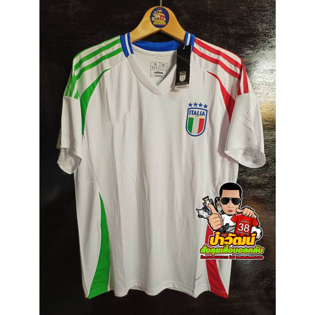 #เสื้อบอลทีมชาติ อิตาลี เยือน 2024 สีขาว เกรดแฟนบอล เสื้อเปล่า+ ฟลูออฟชั่น ยูโร ชื่อเบอร์นักเตะดัง