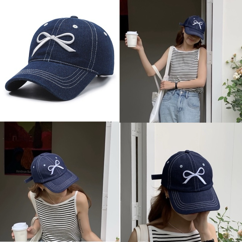 (EH) หมวกแก๊ปยีนส์ กันแดด cap (ปักโบว์) รูปที่ 7
