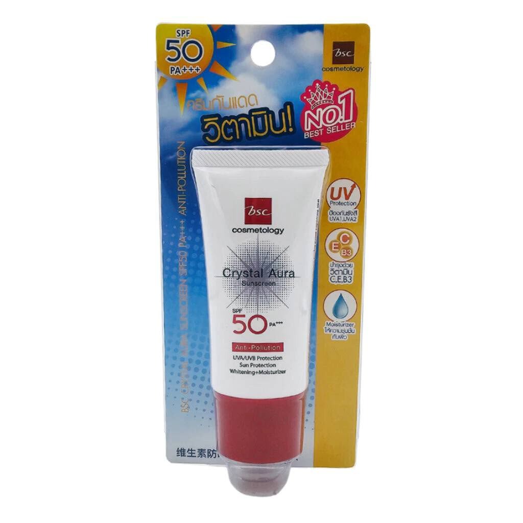 กันแดด BSC Crystal Aura บีเอสซี คริสตัล ออร่า ซันสกรีน แอนตี้ พอลุชั่น SPF50PA+++ 20 ก.
