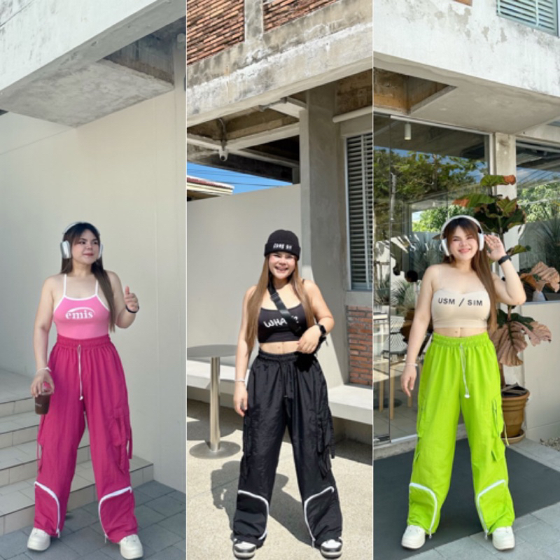 กางเกงขายาวทรงเท่ห์ กระเป๋าข้างใช้ได้จริง ช่วงปลายขามีกระเป๋าใส่ชิปใช้งานได้ ผ้านำเข้าต่างประเทศเนื้อดี