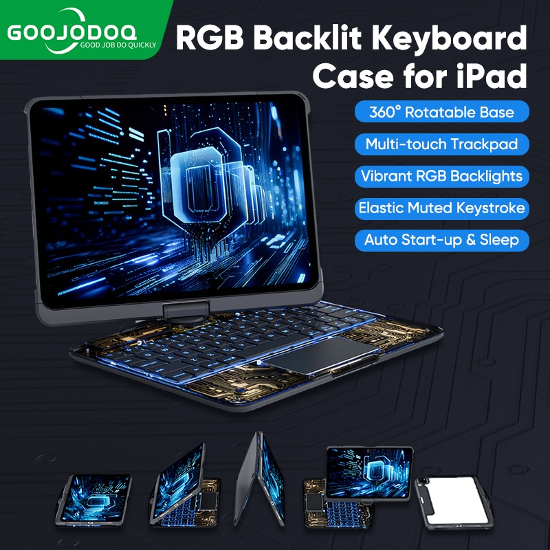 GOOJODOQ 360° Rotatable Wireless Bluetooth Keyboard Pencil Slot RGB Backlights Protective Cover