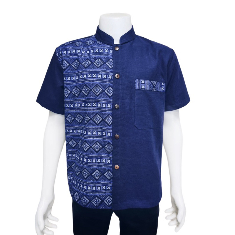 เสื้อพื้นเมืองผู้ชายคอจีนทูโทน ลายไทย