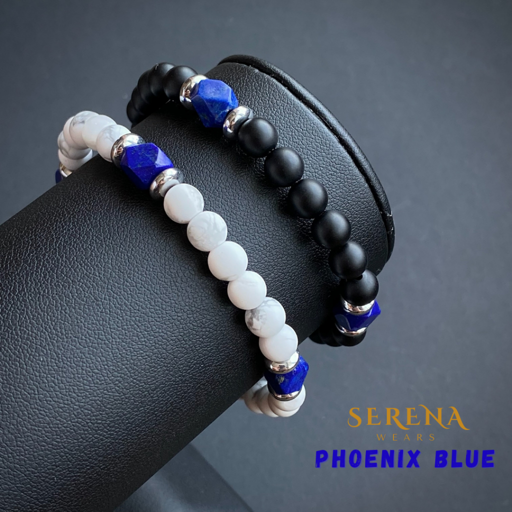 SERENA x PHOENIX BLUE กำไลหินแท้ Lapis Lazuli / Howlite / Black Onyx 6mm