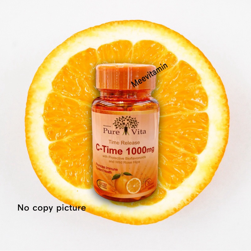 ✨🍊Pure Vita🍊 30 เม็ด Vitamin C Time Release 1000mg🍊✨ ผิวใสสุขภาพดี🔺(EXP:10/2027)