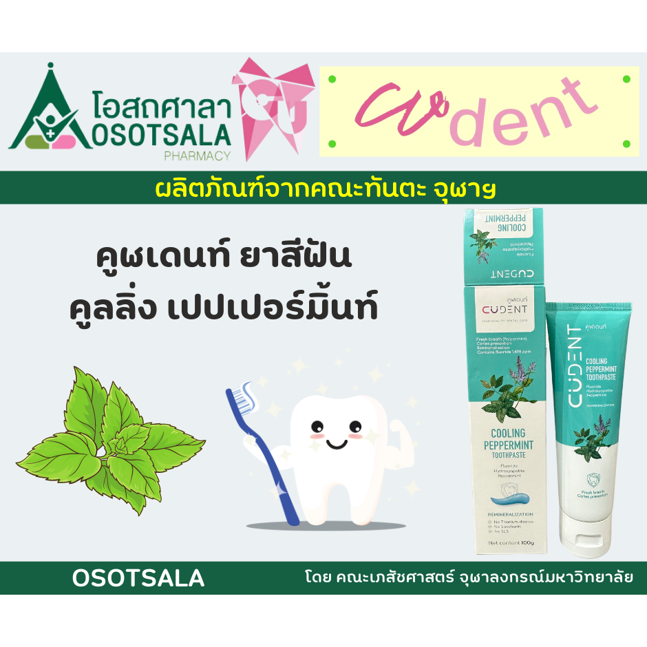 CUdent Cooling Peppermint  คูฬเดนท์ ยาสีฟันเสริมฟลูออไรด์ วิจัยและพัฒนาโดยทันตะฯ จุฬาฯ
