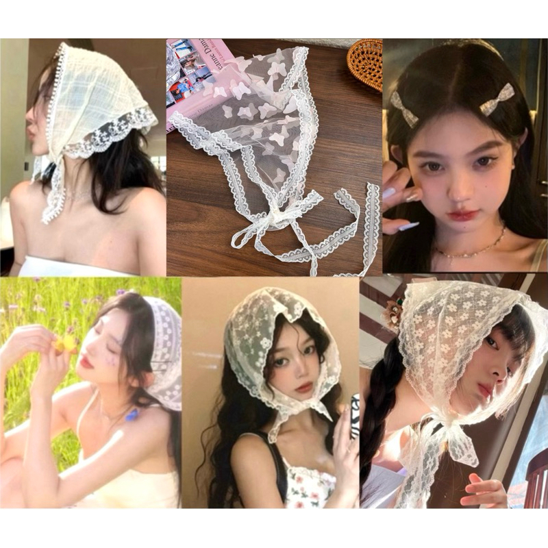 (พร้อมส่ง ) ส่งเร็ว ผ้าผูกผมสไตล์เกาหลี มินิมอล ลูกไม้✨