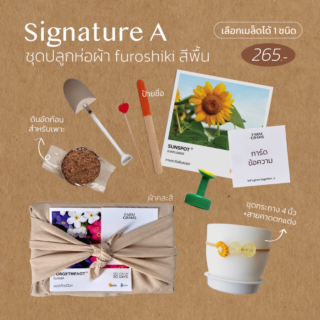 ชุดปลูกดอกไม้ Signature A ชุดคนพิเศษ ห่อผ้าลินินด้วยเทคนิค Furoshiki สไตล์ญี่ปุ่น(คละสี)