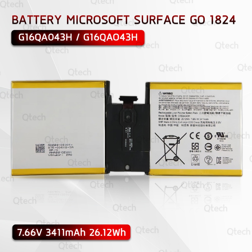 9Gadget - รับประกัน 1 ปี - แบตเตอรี่ แล็ปท็อป Microsoft Surface Go 1824 G16QA043H / G16QAO43H3411mAh