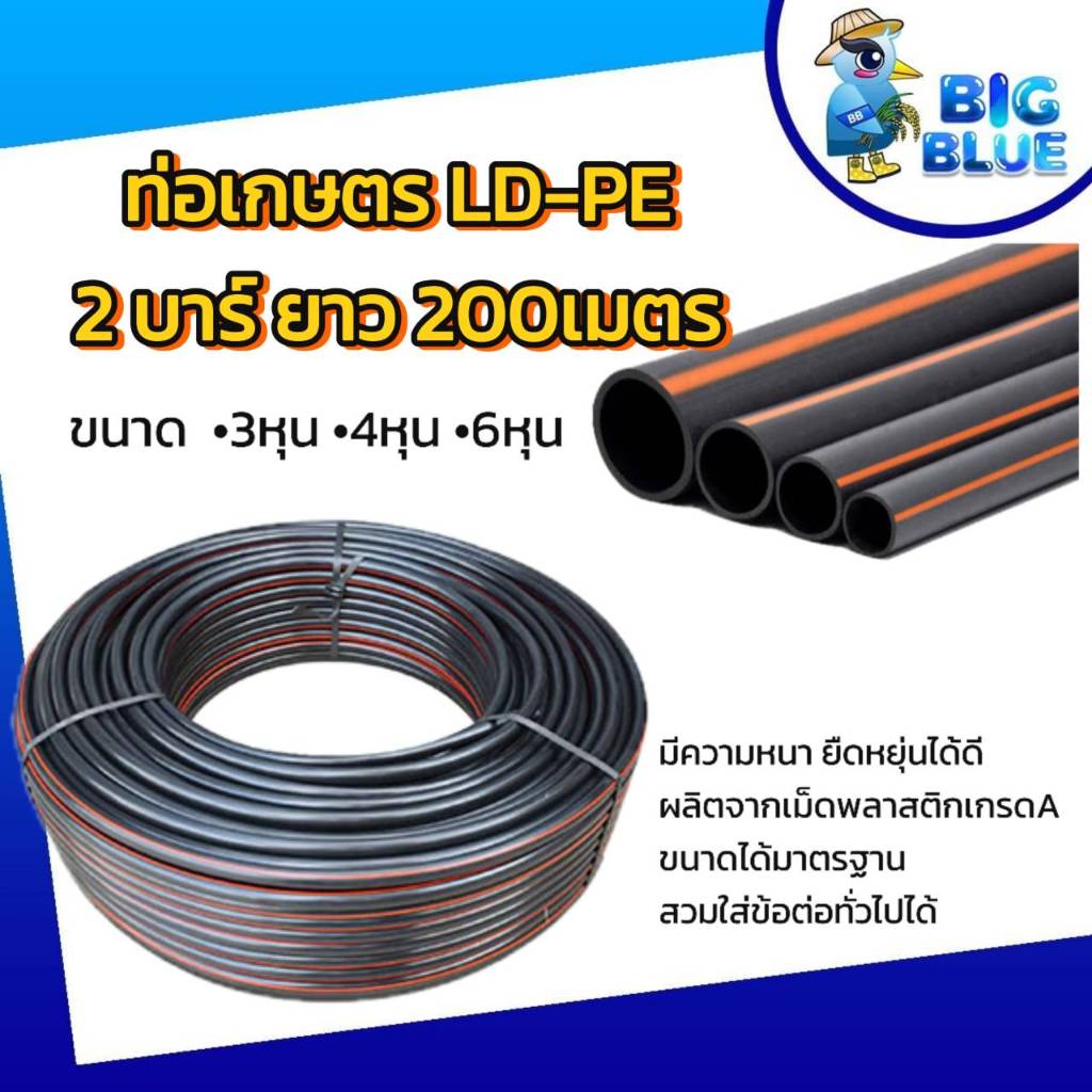 ท่อPE ท่อพีอี ท่อ LDPE 3หุน 4 หุน 6 หุน ความยาว 200 เมตร แรงดัน 2.5 บาร์  ระบบน้ำ ระบบสปริงเกอร์ น้ำ