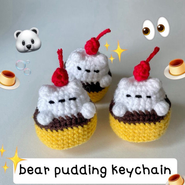 bear pudding keychain! 🐻‍❄️🍮🤏🏻✨ พวงกุญแจไหมพรมรูปน้องหมีพุดดิ้ง