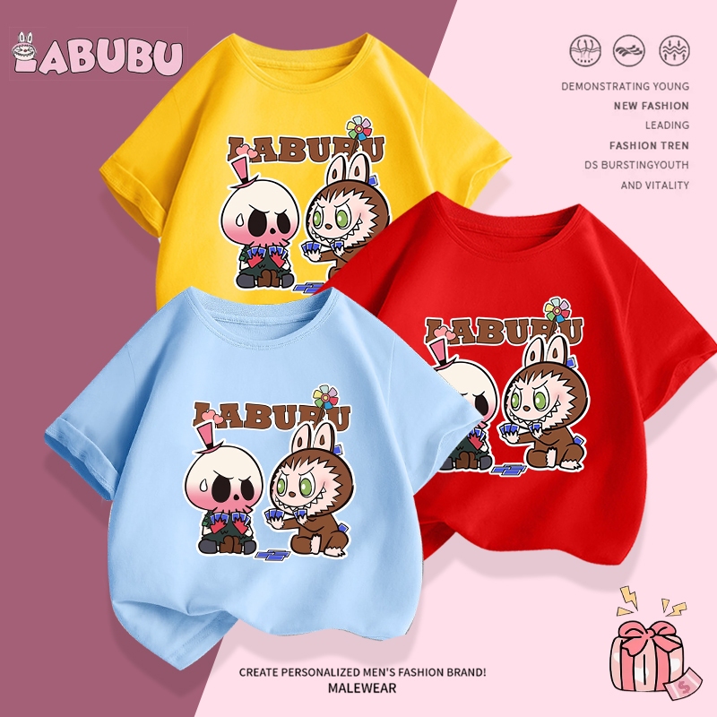 H793เสื้อยืดเด็กแขนสั่งลายLABUBU.ผ้านุ่นใส่สบายทั้งเด็กชายกับเด็กหญิง