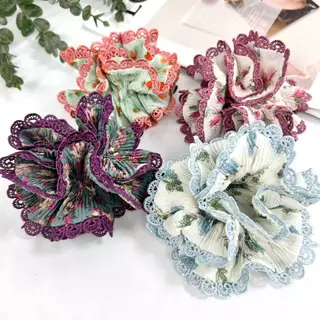 ยางรัดผมสไตล์เกาหลี ผ้าอัดพลีท ดีไซน์สวย ลายดอกไม้น่ารัก งานคุณภาพ ใช้ได้ทุกโอกาส #ยางรัดผม