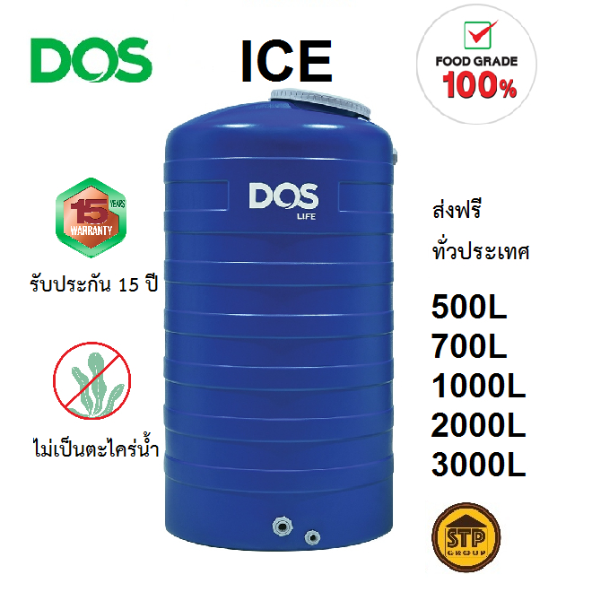 DOS ຮຸ່ນ ICE ຖັງນ້ຳ/ແທ້ງນ້ຳ ສີຟ້າ ຄຸ້ມຄ່າ ສົ່ງຟຣີ ຮັບປະກັນ 15 ປີ ມີຫຼາຍຂະໜາດ