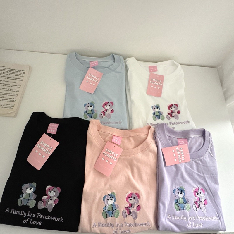 Sugarbeetshop | S328 A family is a patchwork of love หมี 2 ตัว เสื้อยืดโอเวอร์ไซต์ ผ้าคอตตอน