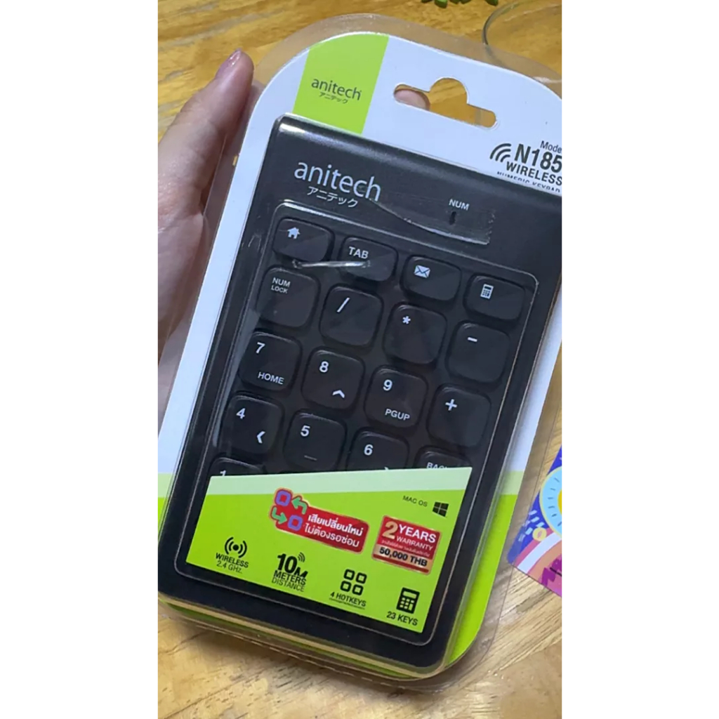 ส่งจากไทย Anitech แอนิเทค คีย์บอร์ด รุ่น N185 แป้นตัวเลข Wireless 2.4GHz. N-185 ไร้สาย Numeric Keypa
