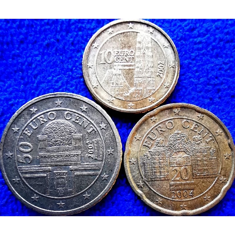 เหรียญ​ยูโร​ ออสเตรีย​ Austria, ชุด​10,20,50​ Euro​Cent, ใช้แล้ว, #4270E