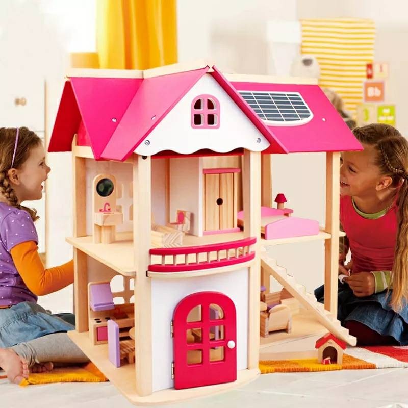 บ้านตุ๊กตา บ้านไม้ หลังใหญ่ DIY มาพร้อมเฟอร์ ทำจากไม้ทั้งหมด บ้านบาร์บี้  Doll house
