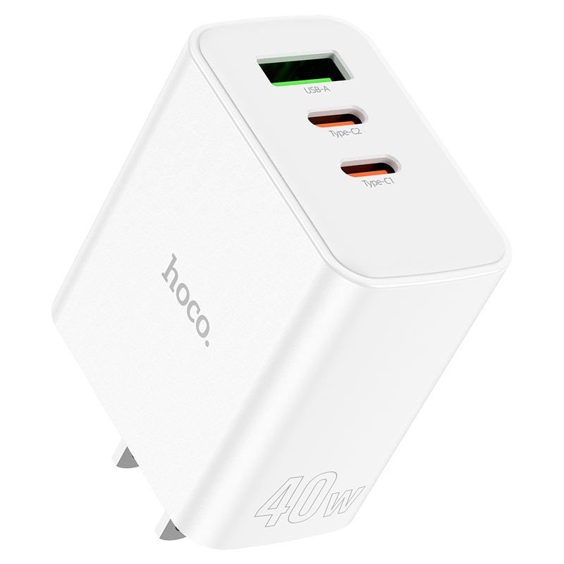 HOCO ดั้งเดิม100% ชาร์จเร็ว C126 อะแดปเตอร์ชาร์จโทรศัพท์มือถือ Fast charge PD40W QC3.0 USB และ Type C ปลั๊ก US แบบพกพา