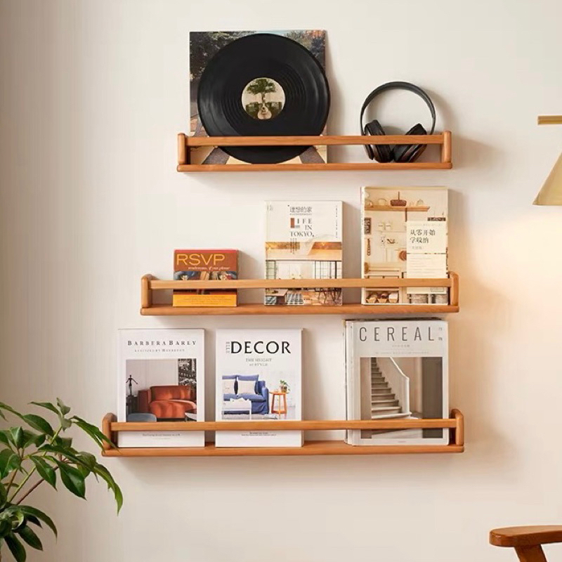 [ลด12%โค้ด"ZEZCLX"] [มีขอบกั้น] Wooden Cherry Shelf ชั้นวางของสไตล์มินิมอล ชั้นวางของ ชั้นไม้ติดผนัง