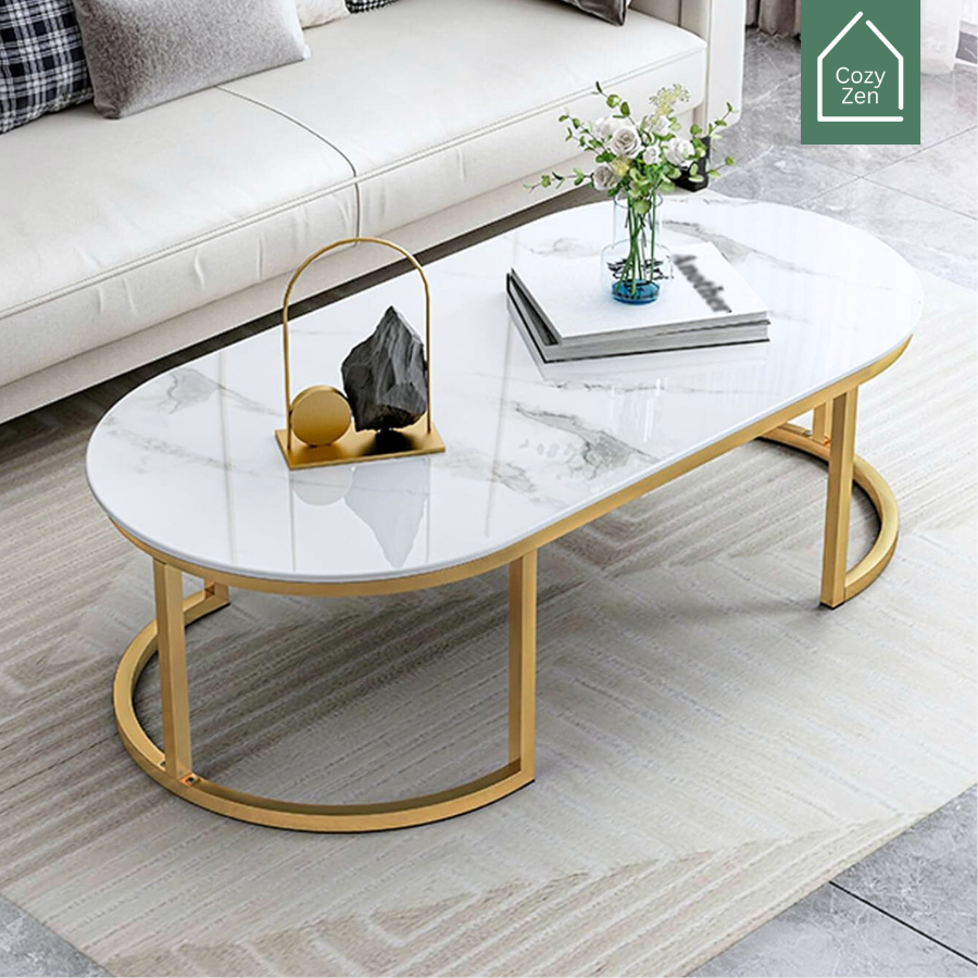 CozyZen โต๊ะกลางโซฟา ลายหินอ่อน ขนาด 100/120 ซม. สไตล์โมเดิร์น เหมาะสำหรับรับแขก นั่งจิบชา Table
