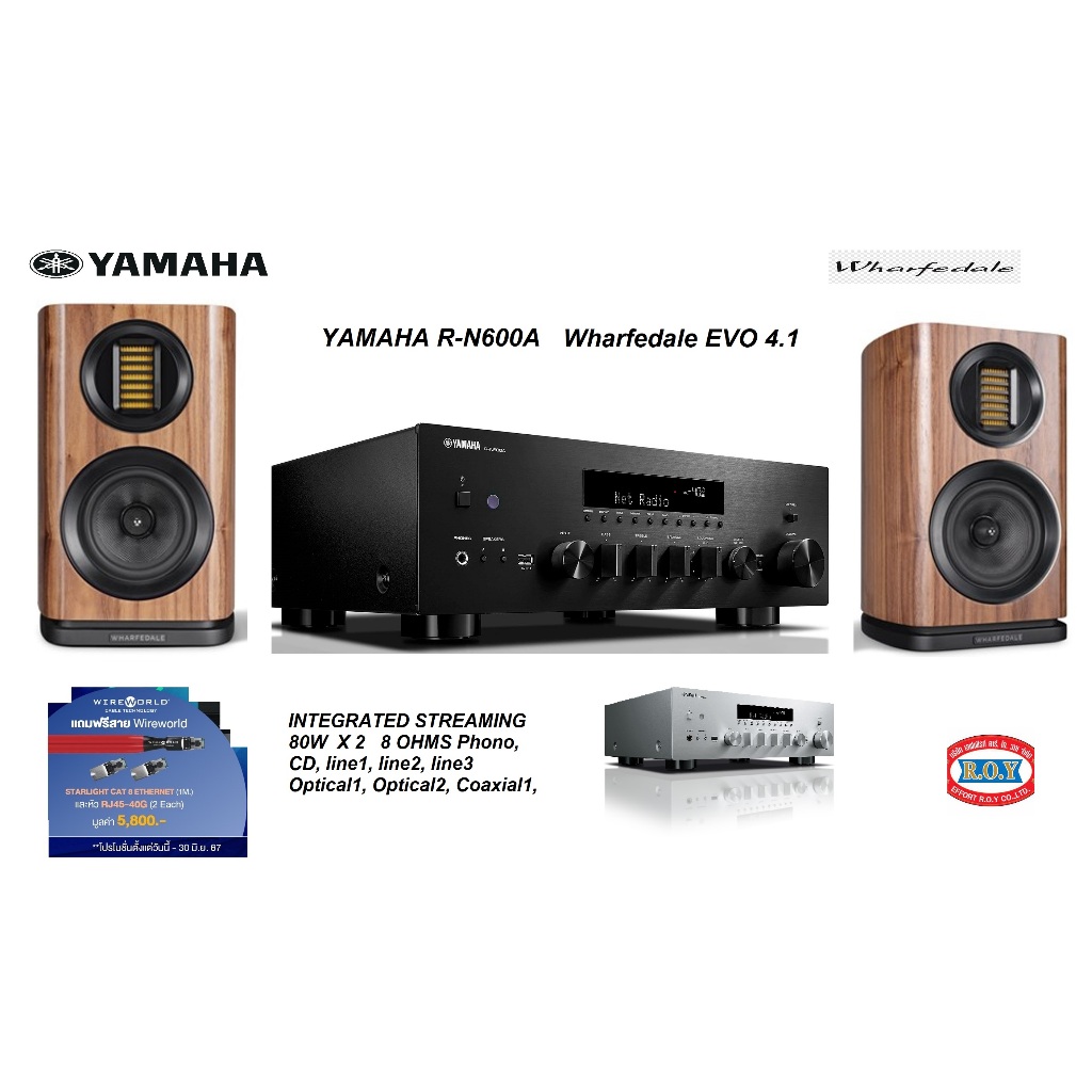 YAMAHA R-N600A + WHARFEDALE EVO 4.1    80W X 2  INTEGRATED AMP NETWORK STREAMING / BOOKSHELF