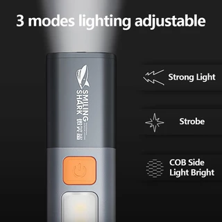 [🇹🇭พร้อมส่ง🎁]Smiling SHARK ไฟฉาย LED ขนาดเล็ก สว่างมาก ไฟฉายแรงสูง ไฟฉาย2in1 ไฟฉายอเนกประสงค์ สําหรับกลางแจ้ง SD