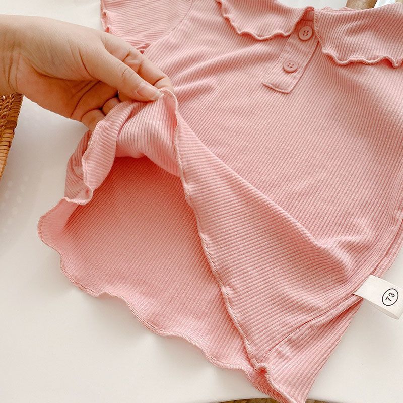 Babyonline(Y386)0F3-L-P1 (ส่งด่วน1วัน)เสื้อยืดแขนสั้นสำหรับเด็กผู้หญิงผ้าร่องสีพื้น นุ่ม ลื่น ใส่สบาย - รูปที่ 3