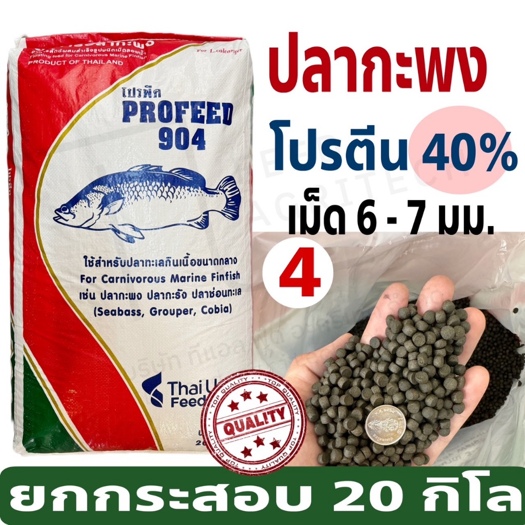 ProFeedอาหารปลากระพง ปลากินเนื้อ โปรฟีด โปรตีน 40% อาหารปลาทะเล 904กระสอบ 20 กก.