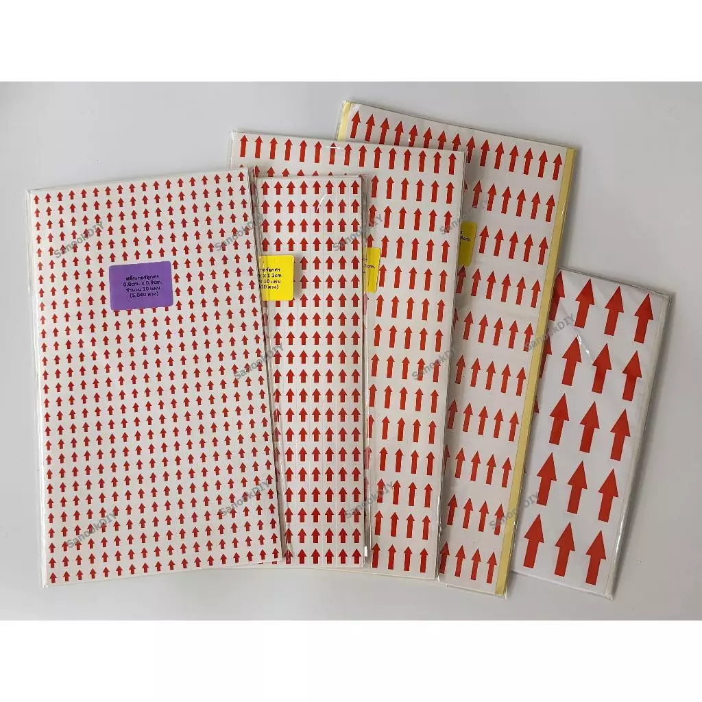 สติ๊กเกอร์ เครื่องหมายลูกศรสีแดง 10 แผ่น ขนาด 2x4cm, 1x3cm, 1x2cm, 0.9x1.2cm