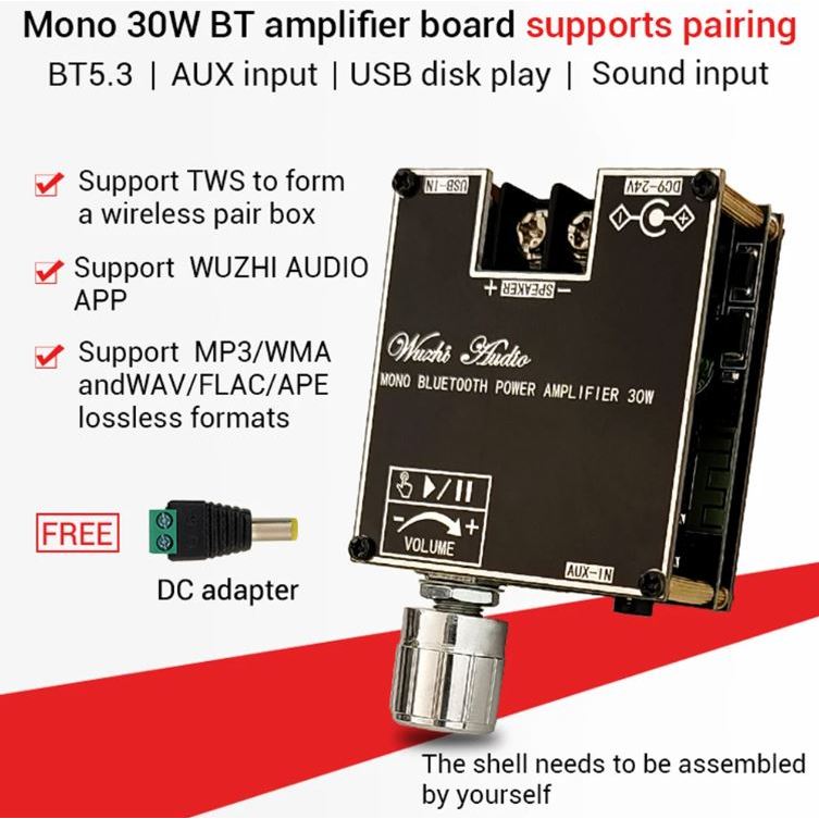ZK-301B Bluetooth 5.3 ( Mono ) Amplifier 30W Bluetooth Audio AMP Board for DIY Bluetooth Speaker Kit DC9-24V