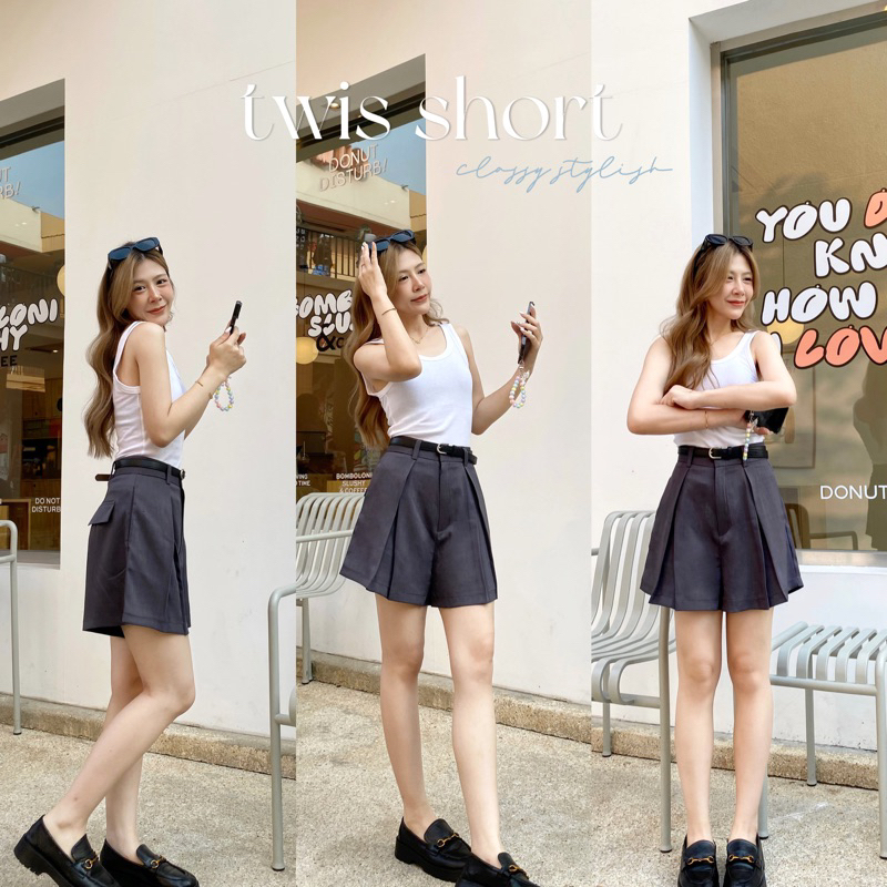 [พร้อมส่ง]TWIS SHORT -กางเกงขาสั้น/กางเกงจีบทวิตซ้อน/กางเกงเอวสูง ผู้หญิง