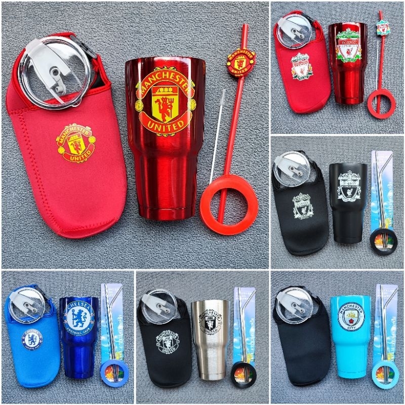 พร้อมส่ง แก้วน้ำเก็บความเย็น ขนาด 30ออนซ์ ได้ครบชุด 5ชิ้นตามรูป ลายทีมฟุตบอล