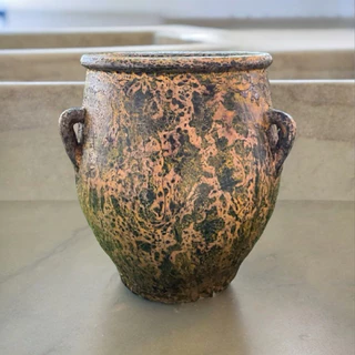Flower pot กระถางดินเผาทรงโอ่งมีหู 3 หู สีวินเทจ เก่า ๆ ขนาด 26 x 30 cm.