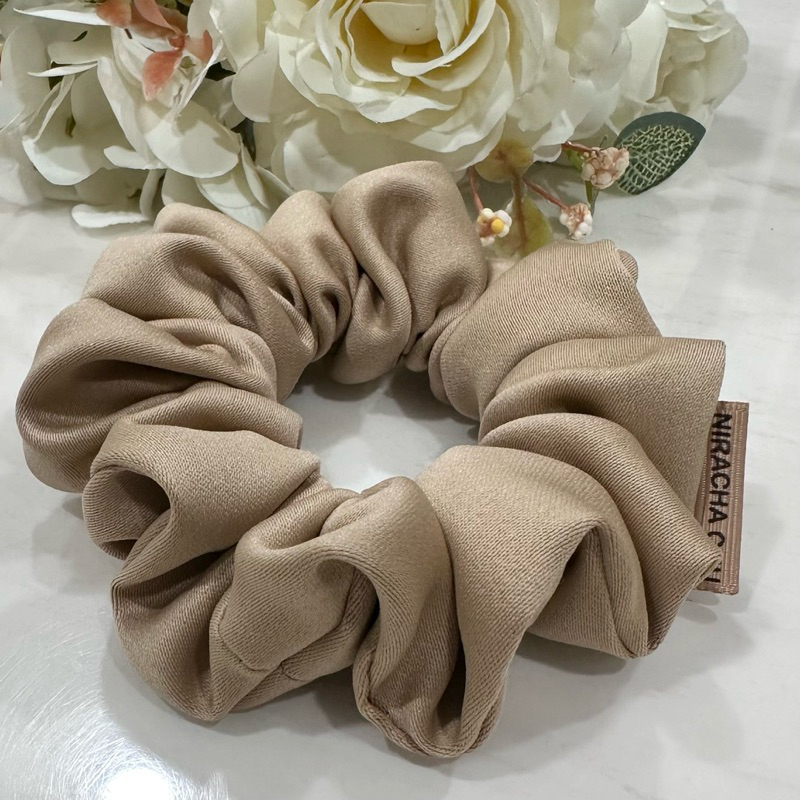 ยางรัดผม ยางมัดผม โดนัทมัดผม Scrunchies สีน้ำตาลนู๊ด